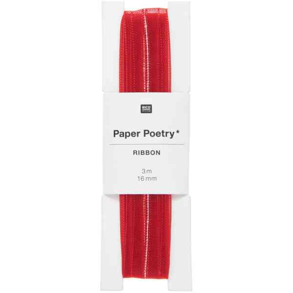 Organza Ribbon Rough Red/Silver, 16 mm x 3 m