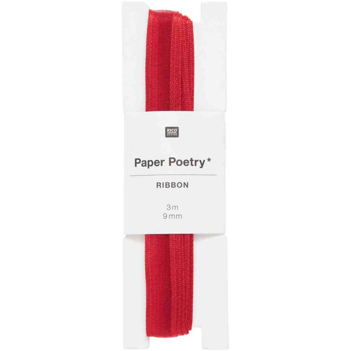 Organza Ribbon, Red Edge, 9 mm x 3 m