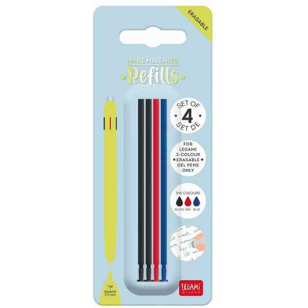 Refills för "Erasable gel pens 3-in-1", 4 st, svart/röd/blå