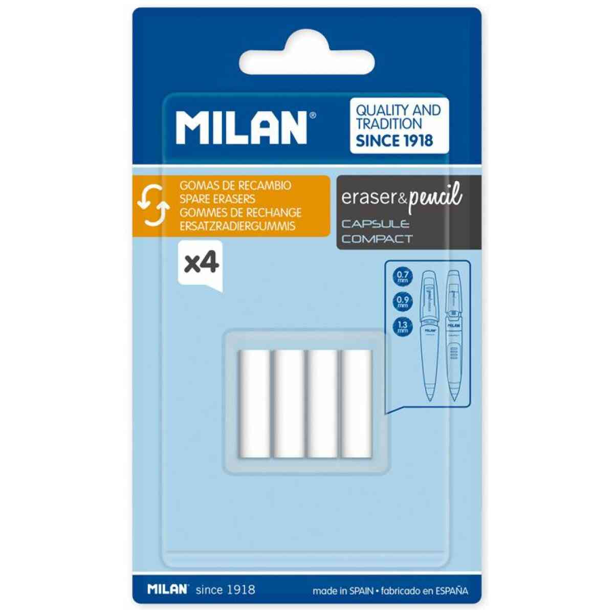 MILAN Radergummi CAPSULE 2B stiftpenna 4 st Blister