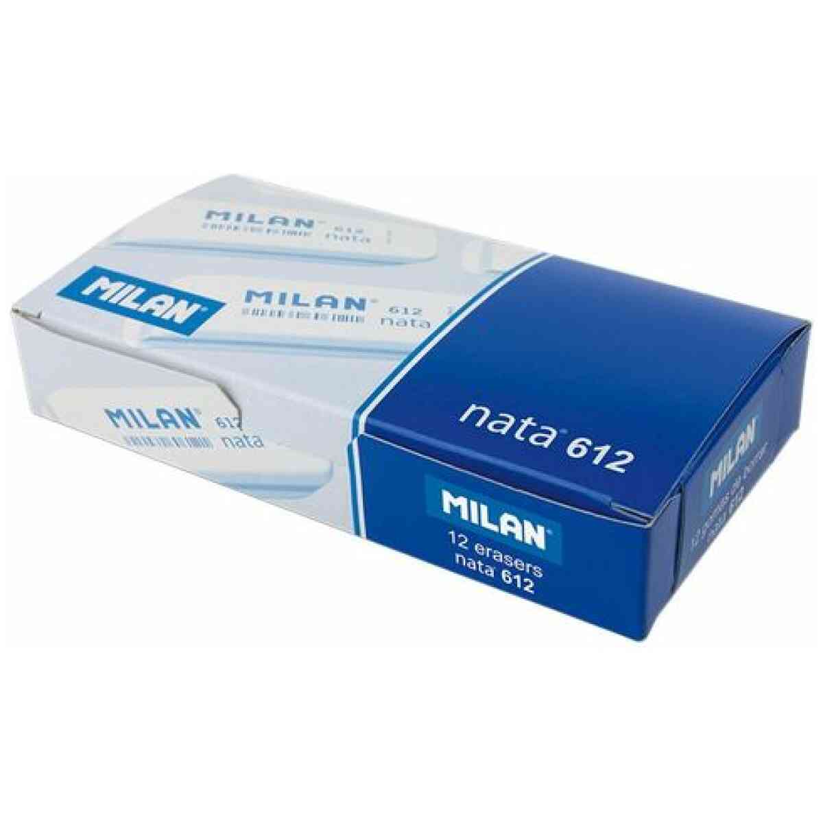 Vit plast nata® suddgummi med sned kant från MILAN. Smidig, mångsidig och skonsam. Fungerar på alla ytor och skadar inte papperet. Levereras i kartong med 12 suddgummi. Mått radergummi: 7,8 x 2,3 x 1,2 cm. MILAN suddgummi har tillverkats i Spanien sedan 1918.
