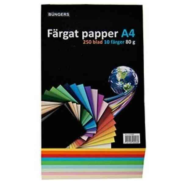 Färgat papper A4 80g sorterat 250/fp