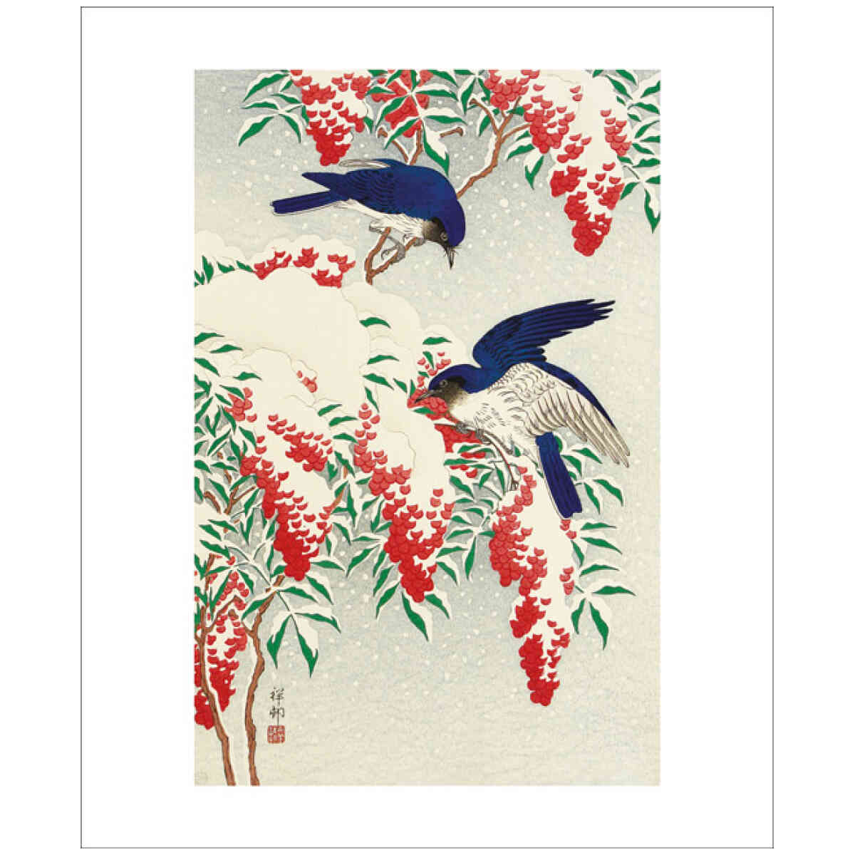 Flycatchers in snow, Greeting Card
