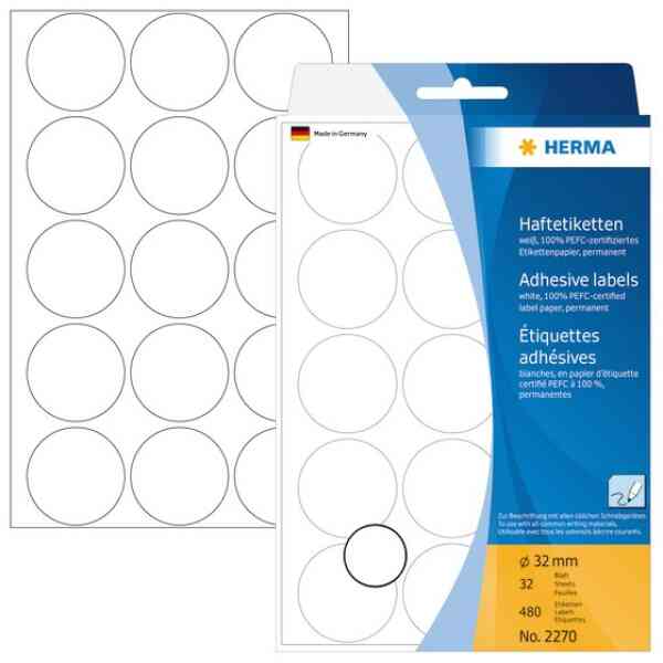 Herma etikett KP ø32 vit (480)