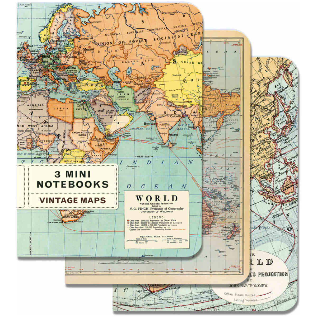3 Mini Notebooks - Vintage Maps