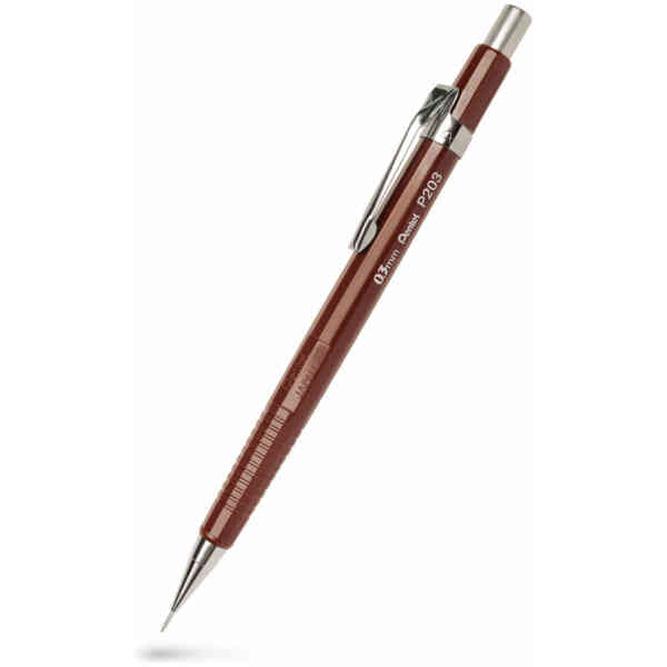 Pentel P203 Automatic Stiftpenna 0,3mm, 4mm fast glidrör, avtagbart clip : Brun