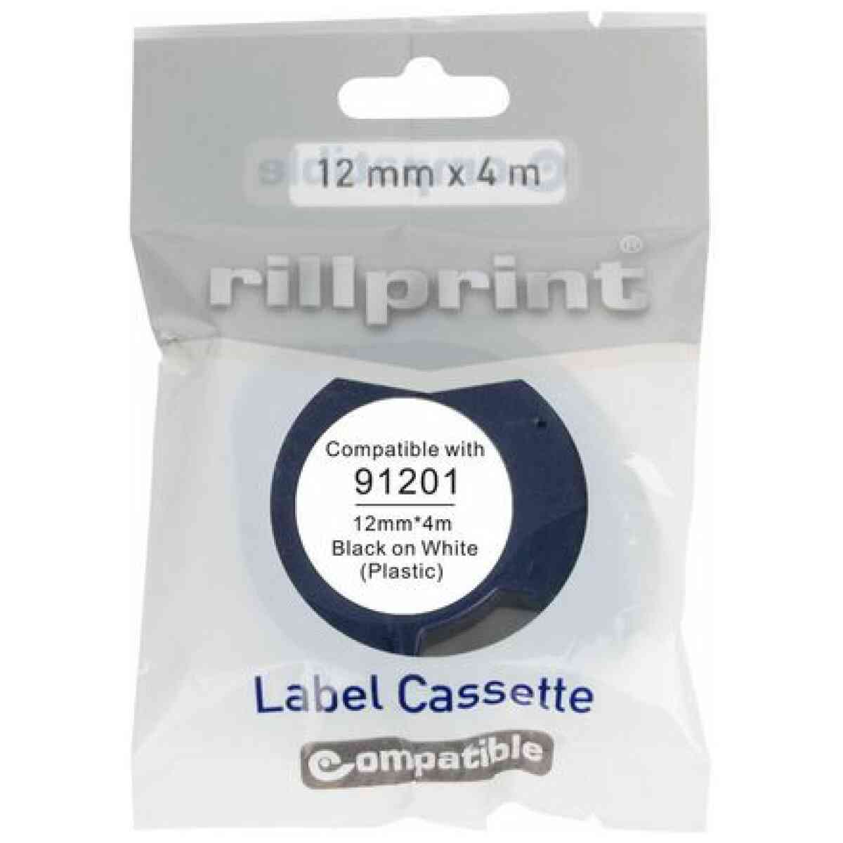 Tape plast 12mmx4m svart på vit