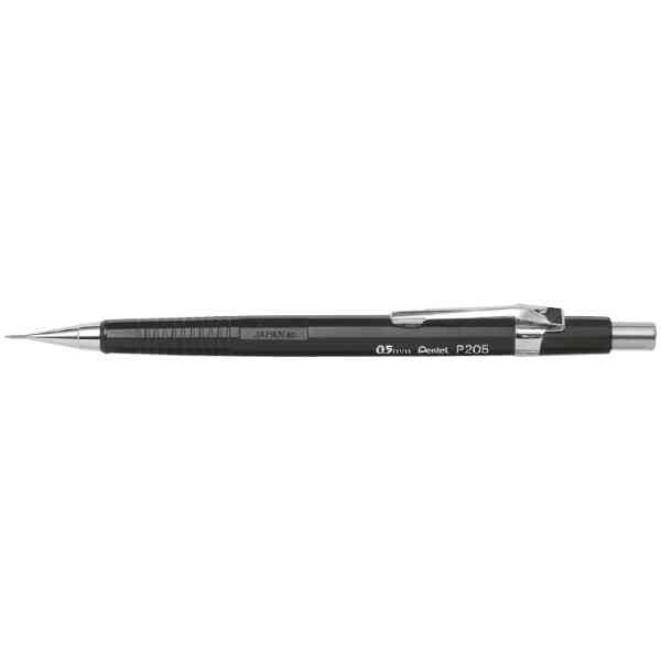 Pentel P205 Automatic stiftpenna 0,5mm, 4mm fast glidrör, avtagbart clip : Svart
