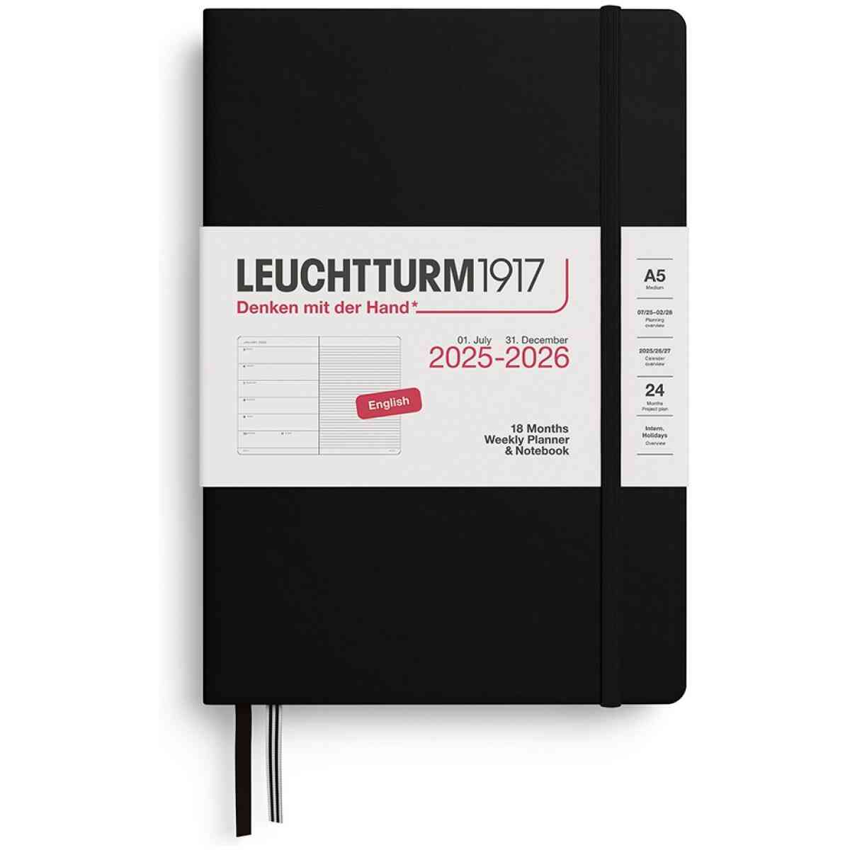 Weekly Planner & Notebook Medium (A5) 2026, 18 Months, Hardcover, English