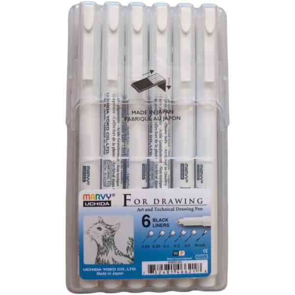 MARVY UCHIDA #4600-6A FOR DRAWING BLACK SET 6 PENNOR