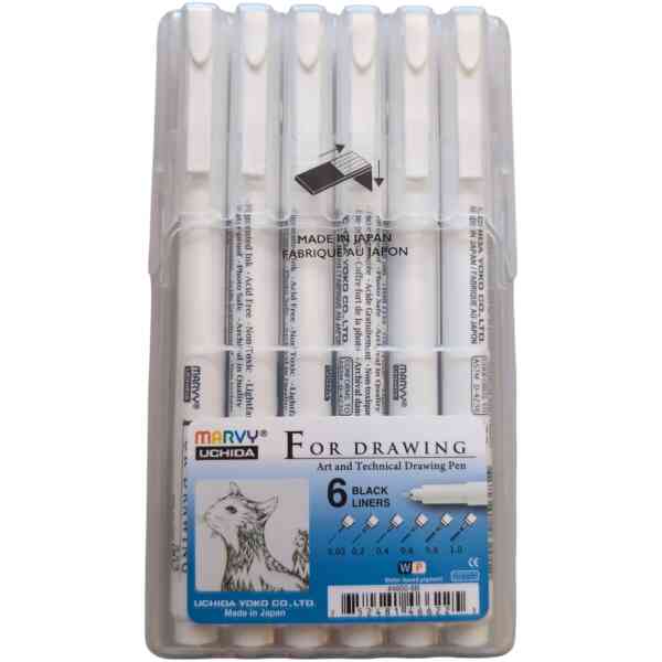 MARVY UCHIDA #4600-6B FOR DRAWING BLACK SET 6 PENNOR