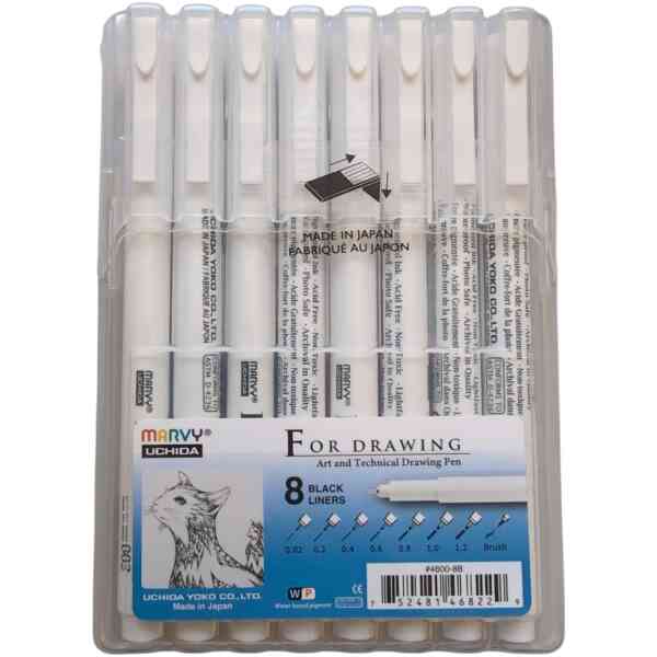 MARVY UCHIDA #4600-8B FOR DRAWING BLACK SET 8 PENNOR