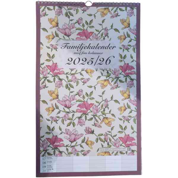 Familjekalender 2025/2026 Romance, med fem kolumner