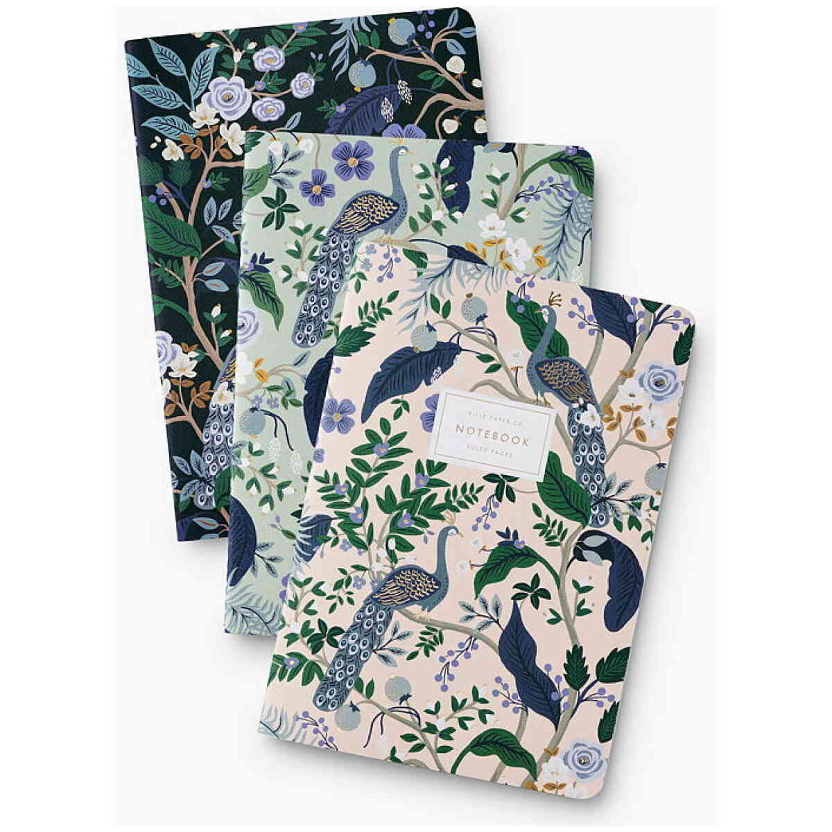 Set of 3 Peacock Stitched Notebook Set