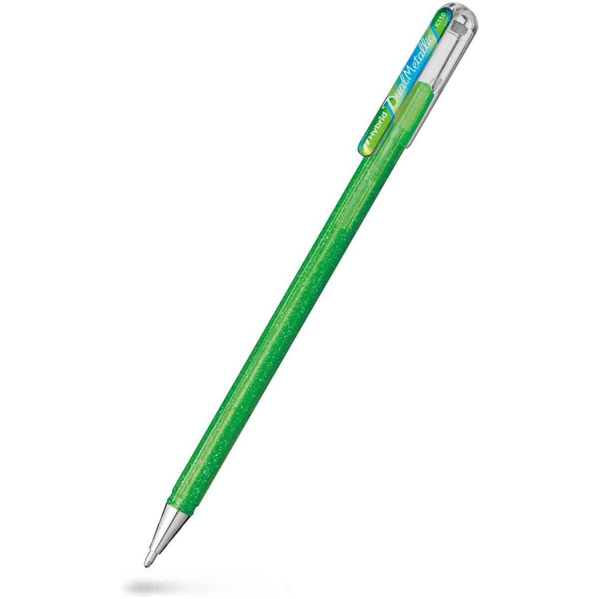 Pentel K110-DMK Dual Met. Roller 1mm med huv Pigmenteret bläck : Ljusgön + Metallic blå och röd