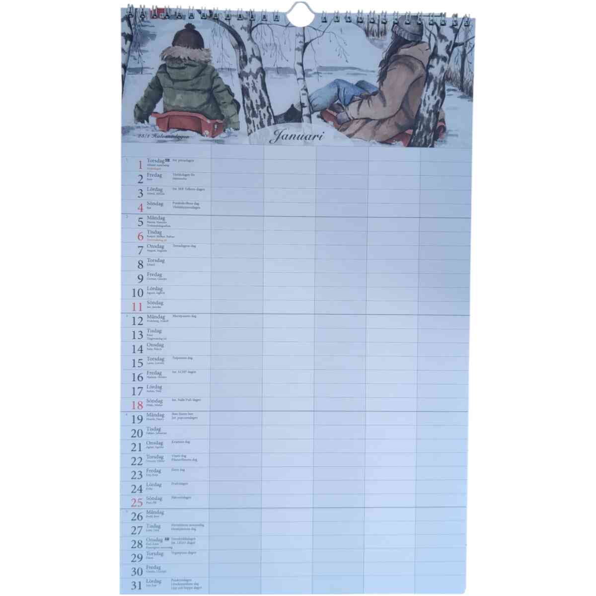 Familjekalender 2025/2026 Kajsa Hagelin, med fem kolumner