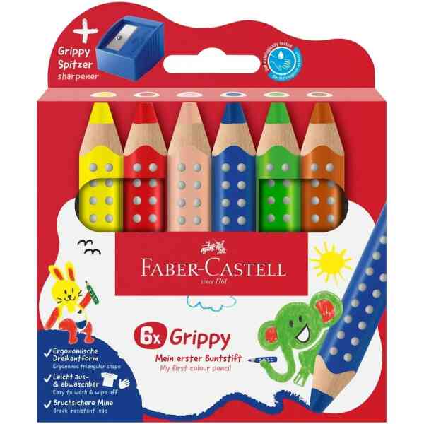 Grippy colored pencil set of 6 with sharpener