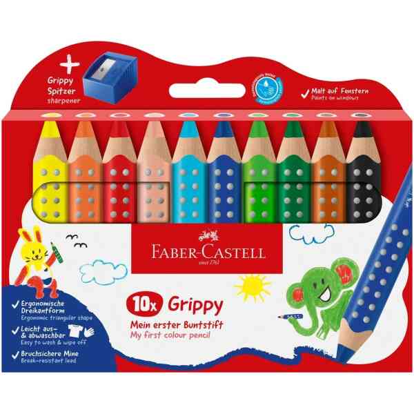 Grippy colored pencil set of 10 with sharpener