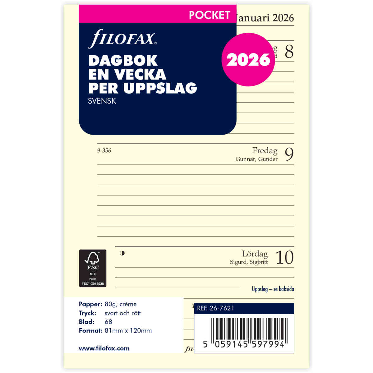 Dagbok Pocket 2026 Vecka Per Uppslag Svensk - Bild 2