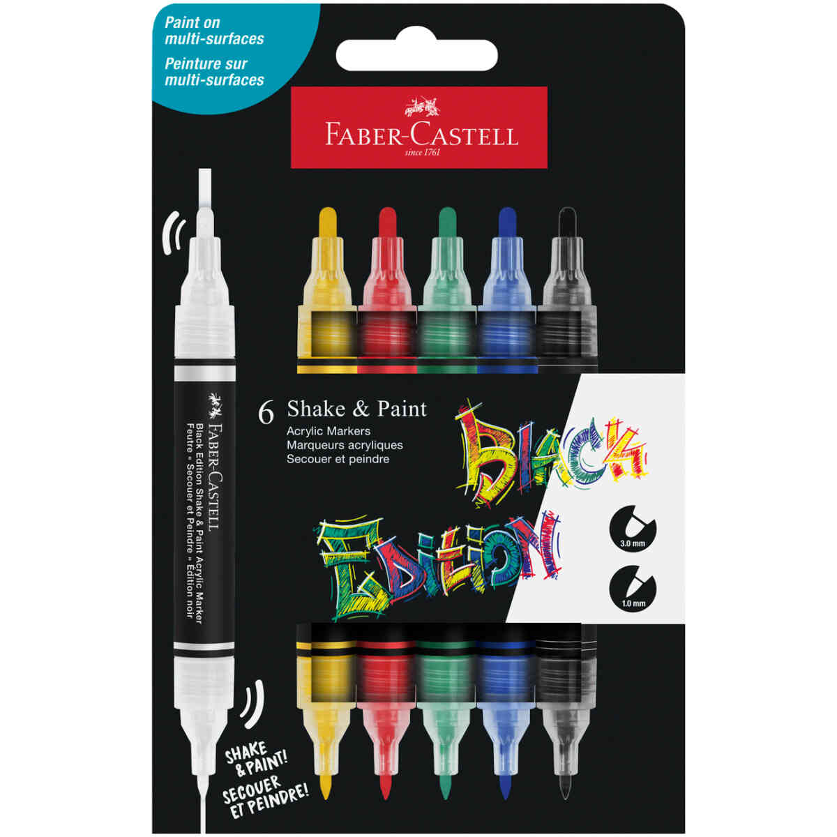 Black Edition Shake & Paint Acrylic Markers, set of 6, classic colours