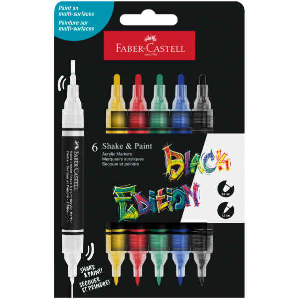 Black Edition Shake & Paint Acrylic Markers, set of 6, classic colours