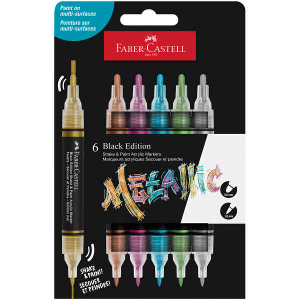 Black Edition Shake & Paint Acrylic Markers, set of 6, metallic colours