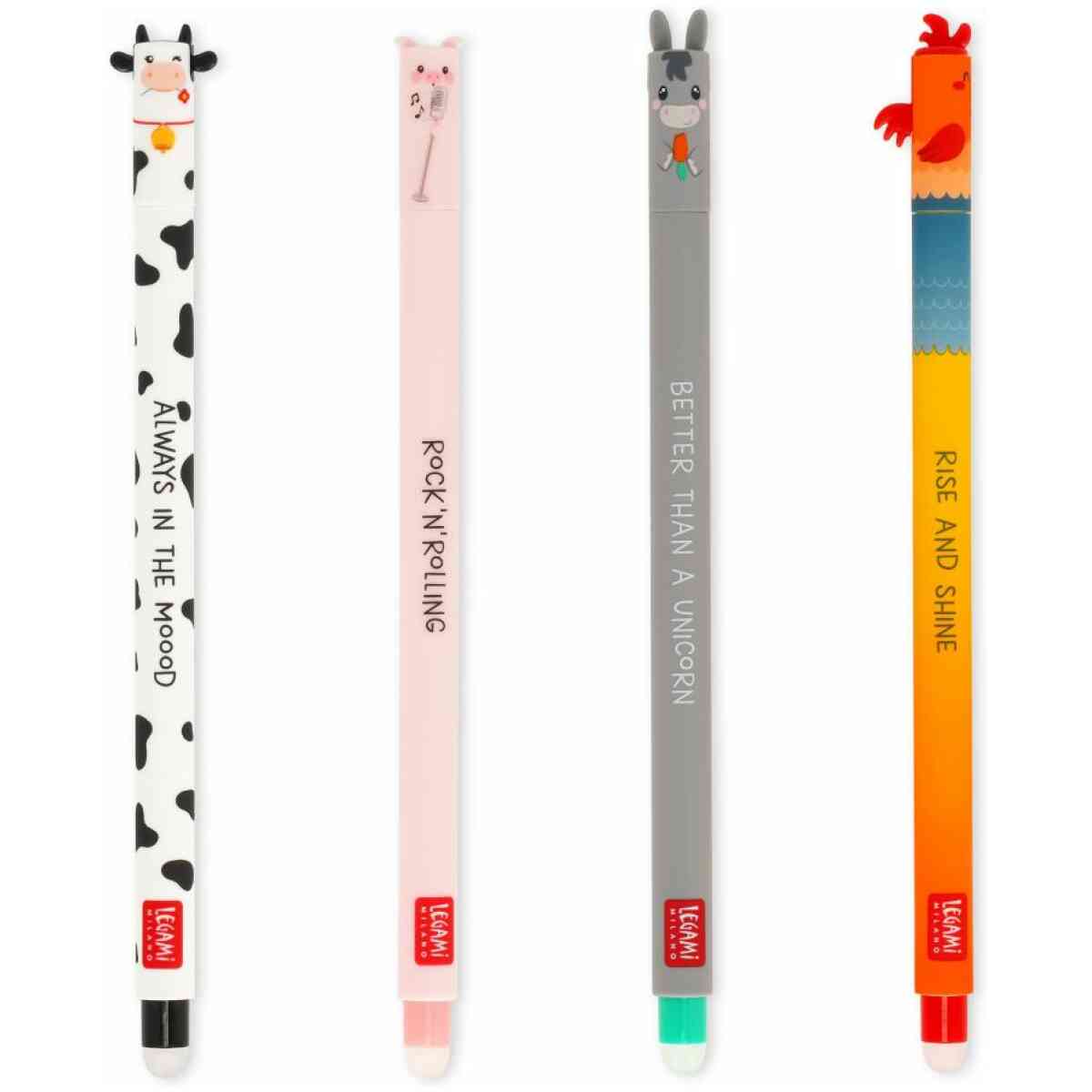 Erasable gel pen, 4-pack, Farm sweet farm, Ko/Gris/Åsna/Tupp - Bild 2