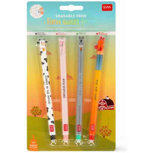 Erasable gel pen, 4-pack, Farm sweet farm, Ko/Gris/Åsna/Tupp