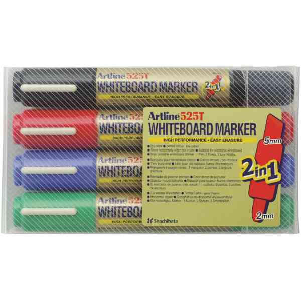 Whiteboardpenna Artline 525T 2-i-1 4/set