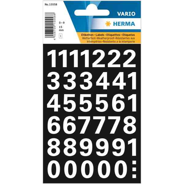Herma label Vario numbers 0-9 15 high white