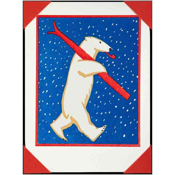 Skiing Polar Bear Pack 5 Cards and Envelopes