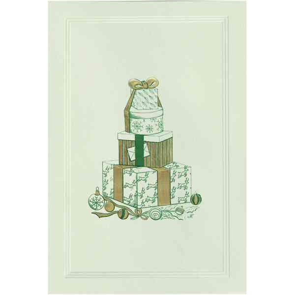 Engraved Cards Gifts; green+gold on cream 23/2X17