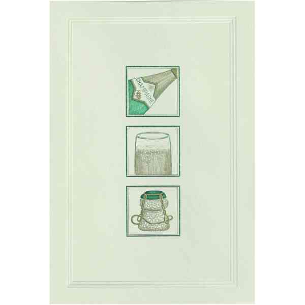 Engraved Cards The Champagne; green+gold on Cream 17x23/2