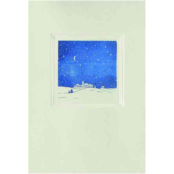 Engraved Cards The Village in the Night; blue on Cream 21/2X15.5