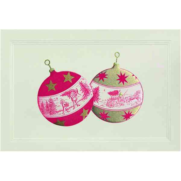 Engraved Cards Christmas balls; red and gold on cream 17x23/2