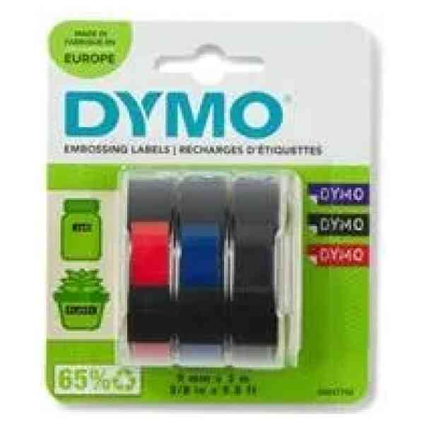 DYMO® Embosser Tape 9mm x 3m Red/Blue/Black 3-Blister Präglingstejp