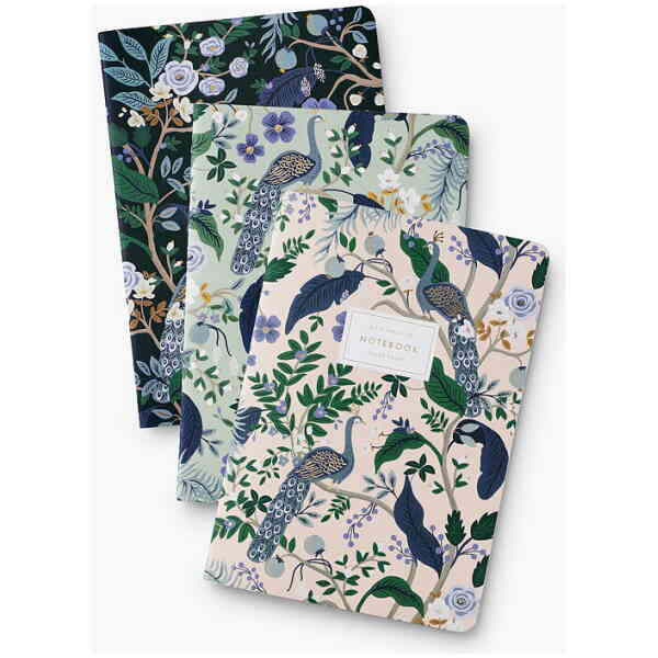 Set of 3 Peacock Stitched Notebook Set