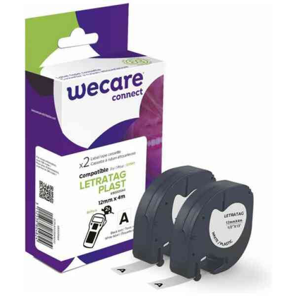 Tape WECARE Plast 12mmx4m Sv på Vit 2/fp