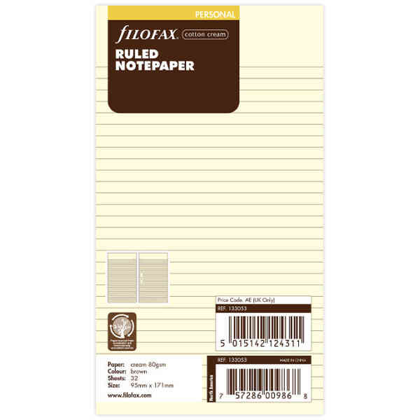 Personal Anteckningsblad Linjerade Créme