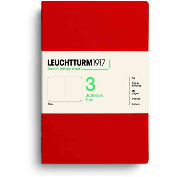 Jottbook pur (A5), 80 numbered pages, plain, pack of 3