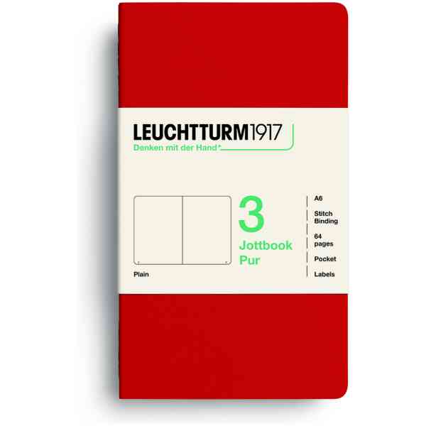 Jottbook pur (A6), 80 numbered pages, plain, pack of 3