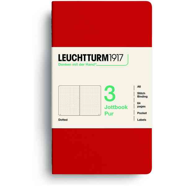 Jottbook pur (A6), 80 numbered pages, dotted, pack of 3
