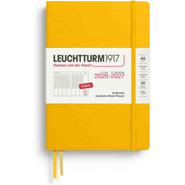 Kalender 2026-27 Leuchtturm1917 A5 vecka vertikal Sunflower Academic Week Planner Medium (A5) 2027, 18 Months, Sunflower, English