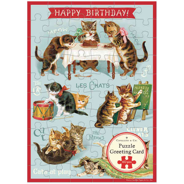Happy Birthday Cat's Play Puzzle Greeting Card