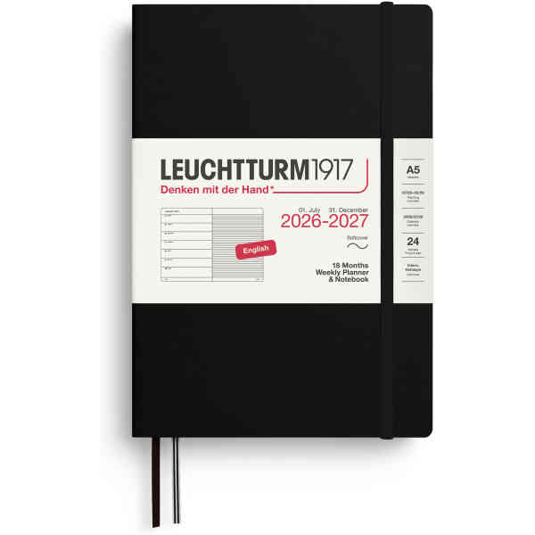 Kalender 2026-27 Leuchtturm1917 A5 Soft vecka/notes Black Weekly Pl. & Notebook Medium (A5) 2027, 18 Months, Softcover, Black, English