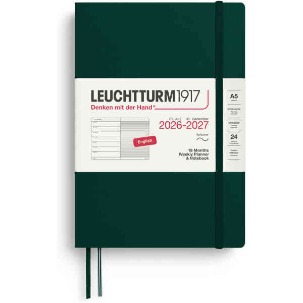 Kalender 2026-27 Leuchtturm1917 A5 Soft vecka/notes Forest Green Weekly Pl. & Notebook Medium (A5) 2027, 18 Months, Softcover, Forest Green, English