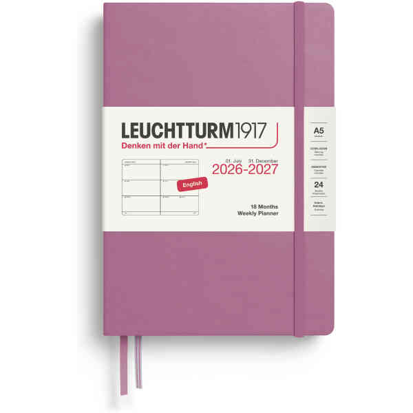 Kalender 2026-27 Leuchtturm1917 A5 vecka/uppslag Dusty Rose Weekly Planner Medium (A5) 2027, 18 Months, Dusty Rose, English