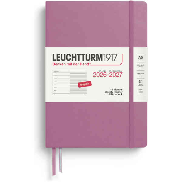 Kalender 2026-27 Leuchtturm1917 A5 vecka/notes Dusty Rose Weekly Planner & Notebook Medium (A5) 2027, 18 Months, Dusty Rose, English