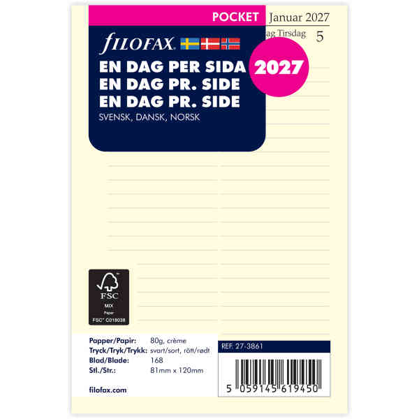 Dagbok Pocket 2027 Dag Per Sida Svensk/Dansk/Norsk