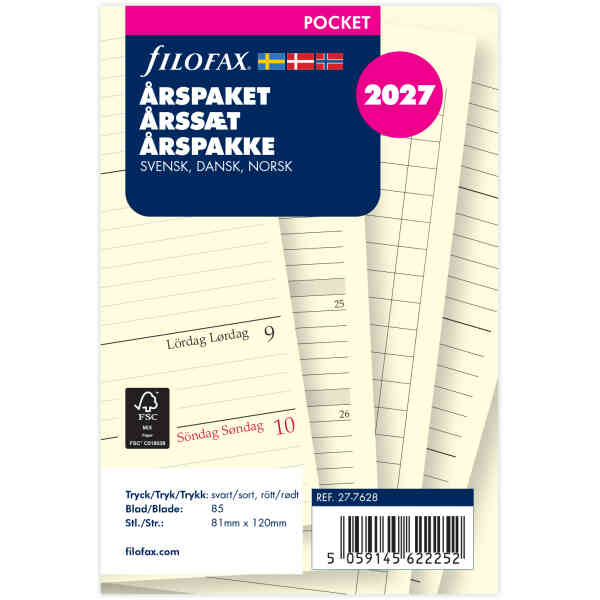 Årspaket Pocket 2027 Vecka Per Uppslag Svensk/Dansk/Norsk